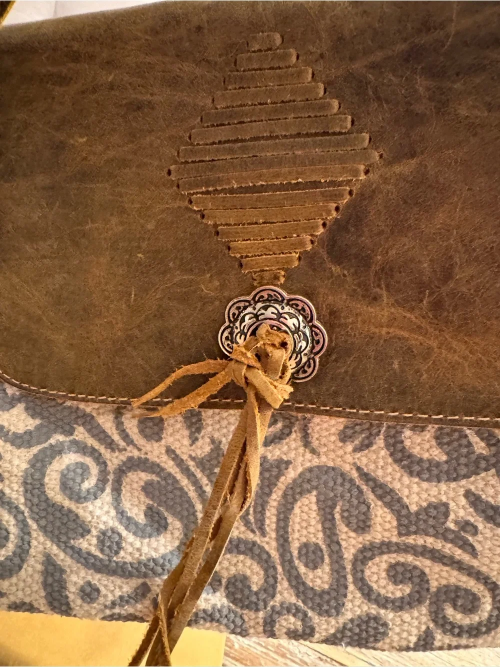 Myra Leather-Trim Brown Patterned Crossbody Bag - Picture 2 of 13